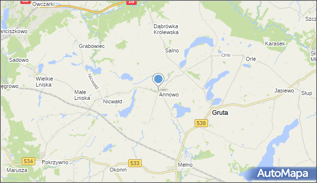 mapa Annowo, Annowo gmina Gruta na mapie Targeo