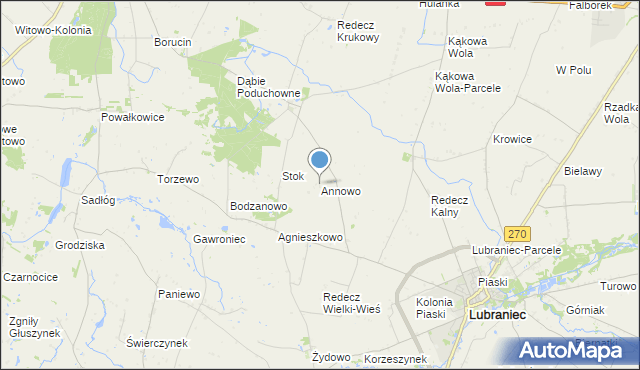 mapa Annowo, Annowo gmina Lubraniec na mapie Targeo