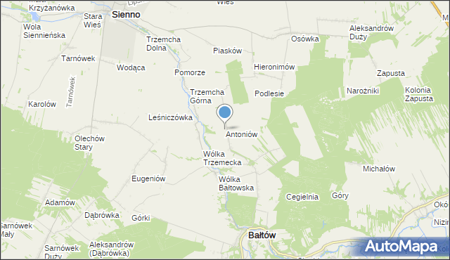 mapa Antoniów, Antoniów gmina Bałtów na mapie Targeo
