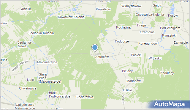 mapa Antoniów, Antoniów gmina Ciepielów na mapie Targeo