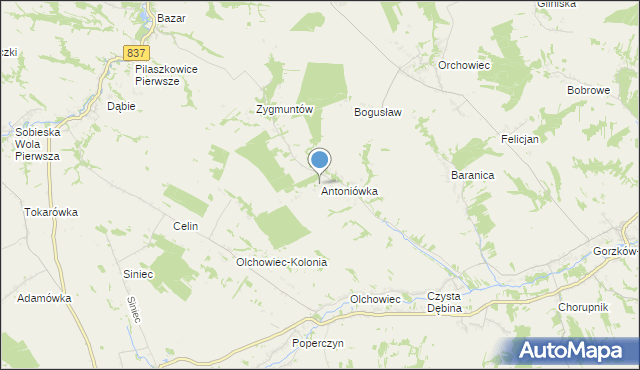 mapa Antoniówka, Antoniówka gmina Gorzków na mapie Targeo