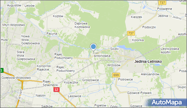 mapa Antoniówka, Antoniówka gmina Jedlnia-Letnisko na mapie Targeo