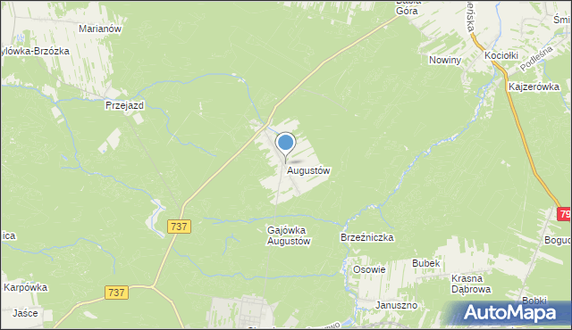 mapa Augustów, Augustów gmina Pionki na mapie Targeo