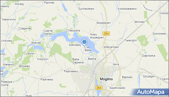 mapa Baba, Baba gmina Mogilno na mapie Targeo