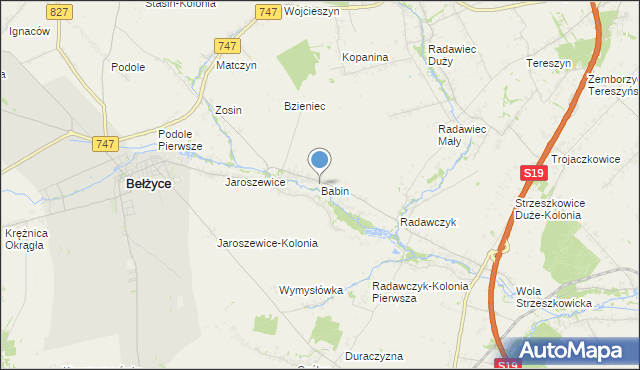 mapa Babin, Babin gmina Bełżyce na mapie Targeo