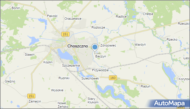 mapa Baczyn, Baczyn gmina Choszczno na mapie Targeo