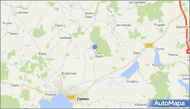 mapa Bądki, Bądki gmina Zalewo na mapie Targeo
