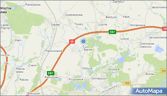 mapa Bąków, Bąków gmina Długołęka na mapie Targeo