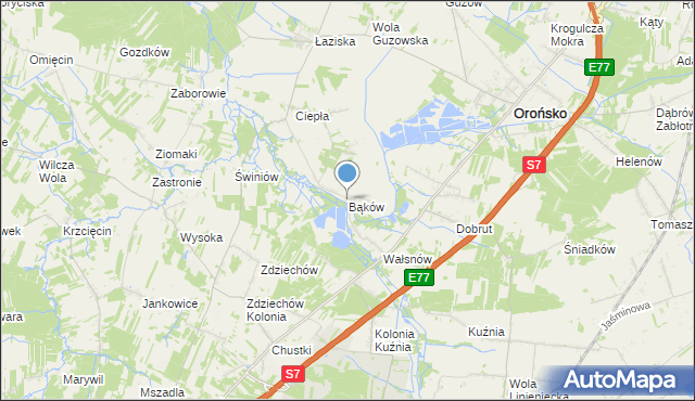 mapa Bąków, Bąków gmina Orońsko na mapie Targeo