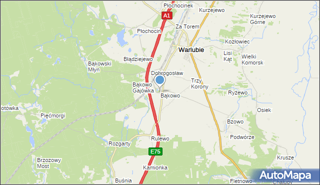 mapa Bąkowo, Bąkowo gmina Warlubie na mapie Targeo