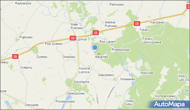 mapa Baraniec, Baraniec gmina Golub-Dobrzyń na mapie Targeo