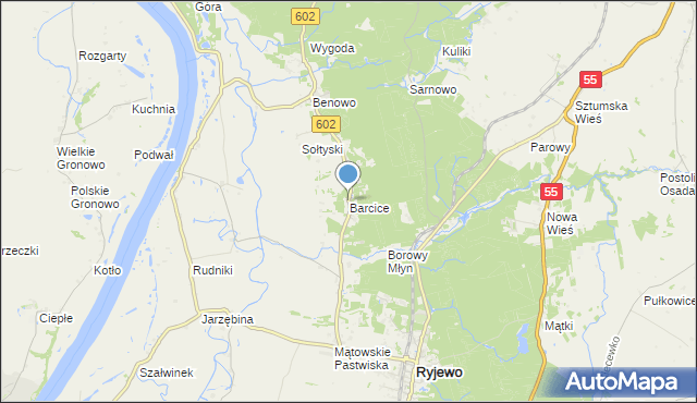 mapa Barcice, Barcice gmina Ryjewo na mapie Targeo