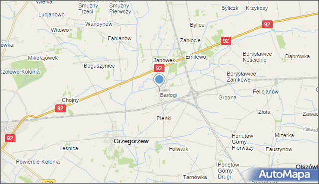 mapa Barłogi, Barłogi gmina Grzegorzew na mapie Targeo