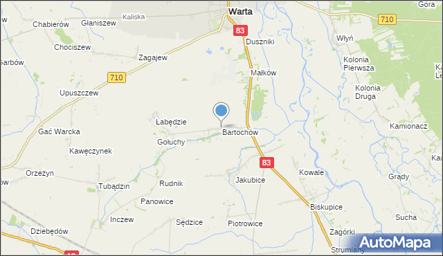 mapa Bartochów, Bartochów gmina Warta na mapie Targeo