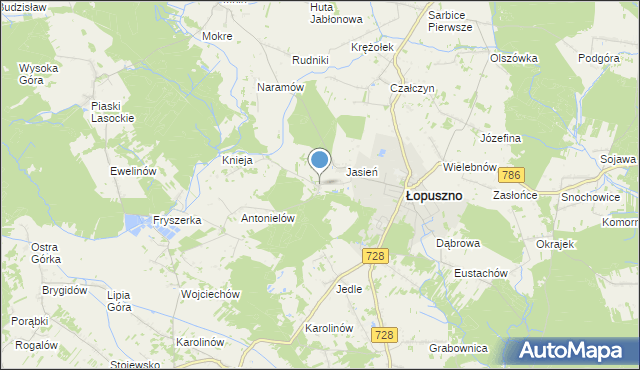 mapa Barycz, Barycz gmina Łopuszno na mapie Targeo