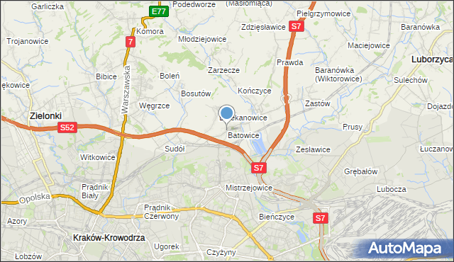 mapa Batowice, Batowice na mapie Targeo