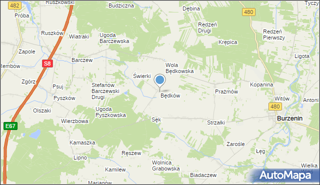 mapa Będków, Będków gmina Burzenin na mapie Targeo