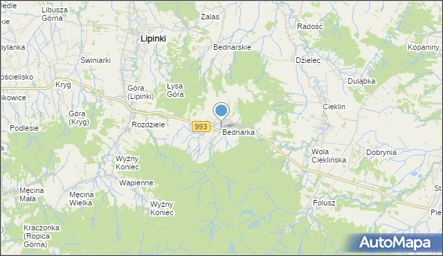 mapa Bednarka, Bednarka gmina Lipinki na mapie Targeo