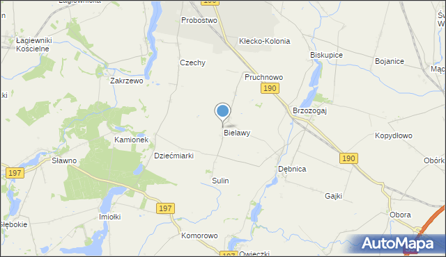 mapa Bielawy, Bielawy gmina Kłecko na mapie Targeo