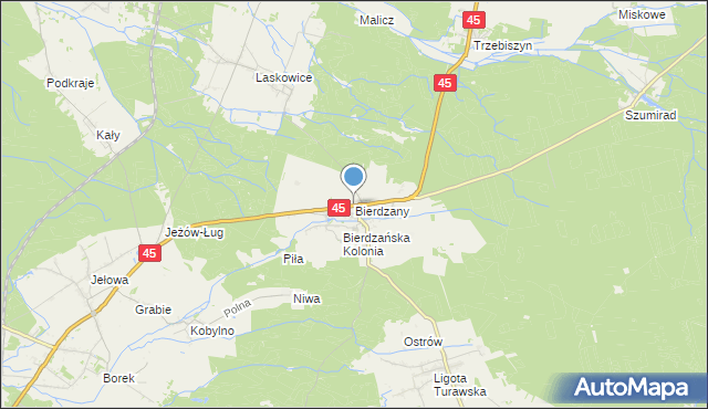 mapa Bierdzany, Bierdzany gmina Turawa na mapie Targeo