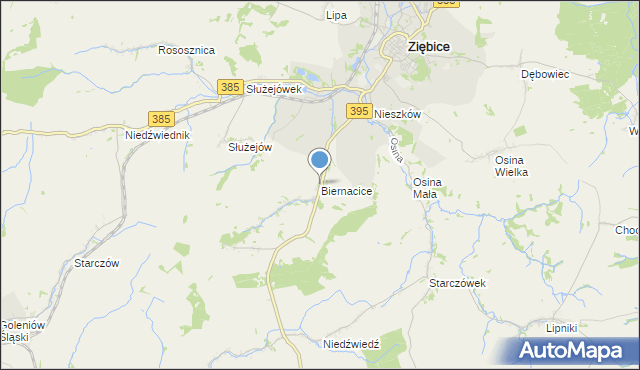 mapa Biernacice, Biernacice gmina Ziębice na mapie Targeo