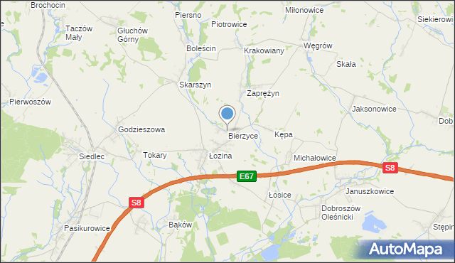 mapa Bierzyce, Bierzyce na mapie Targeo