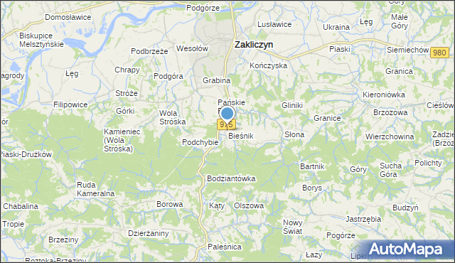 mapa Bieśnik, Bieśnik gmina Zakliczyn na mapie Targeo