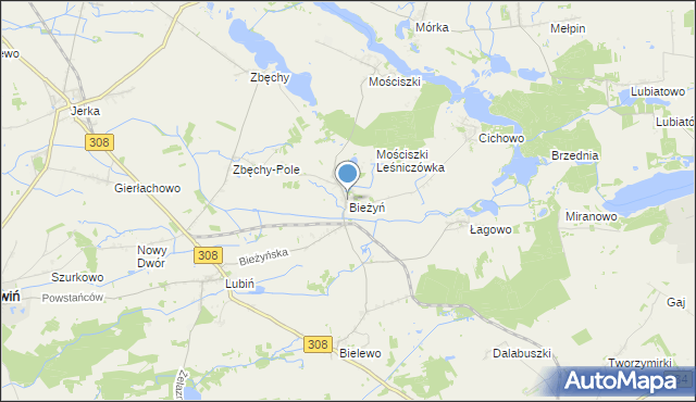 mapa Bieżyń, Bieżyń na mapie Targeo