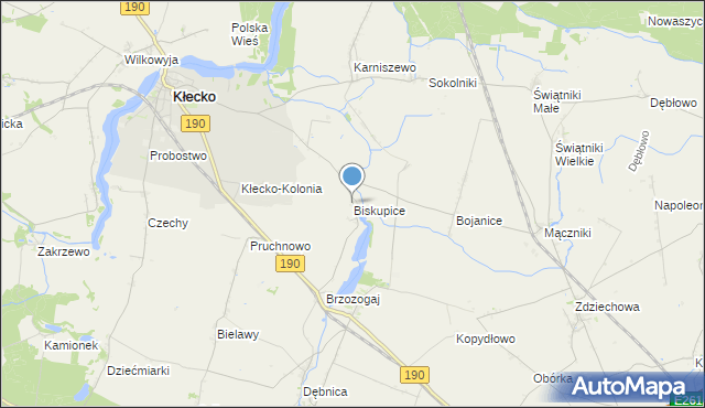 mapa Biskupice, Biskupice gmina Kłecko na mapie Targeo