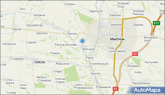 mapa Biskupice, Biskupice gmina Miechów na mapie Targeo