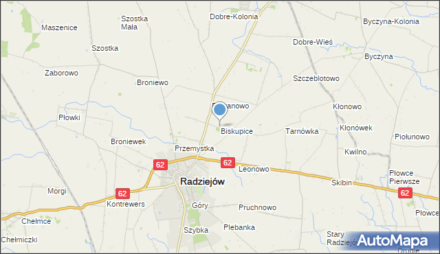 mapa Biskupice, Biskupice gmina Radziejów na mapie Targeo