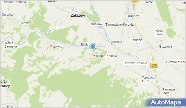 mapa Biskupie-Kolonia, Biskupie-Kolonia gmina Wysokie na mapie Targeo