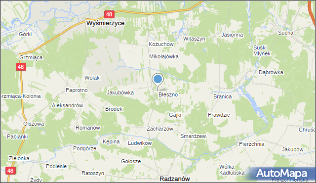 mapa Błeszno, Błeszno na mapie Targeo