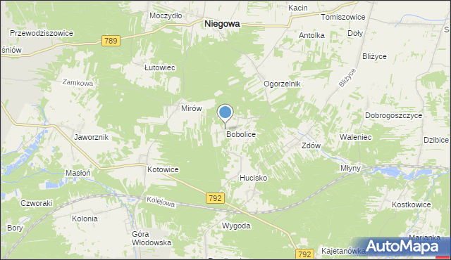 mapa Bobolice, Bobolice gmina Niegowa na mapie Targeo