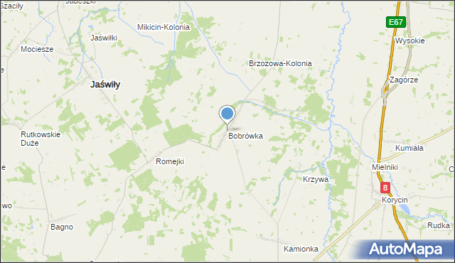 mapa Bobrówka, Bobrówka gmina Jaświły na mapie Targeo