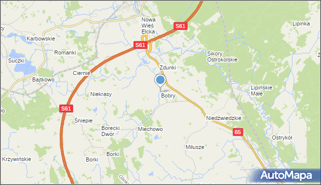 mapa Bobry, Bobry gmina Ełk na mapie Targeo