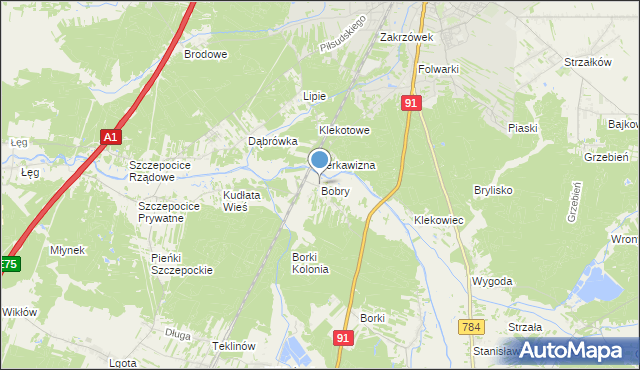 mapa Bobry, Bobry gmina Radomsko na mapie Targeo