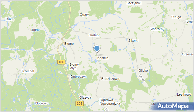 mapa Bochlin, Bochlin gmina Nowogard na mapie Targeo