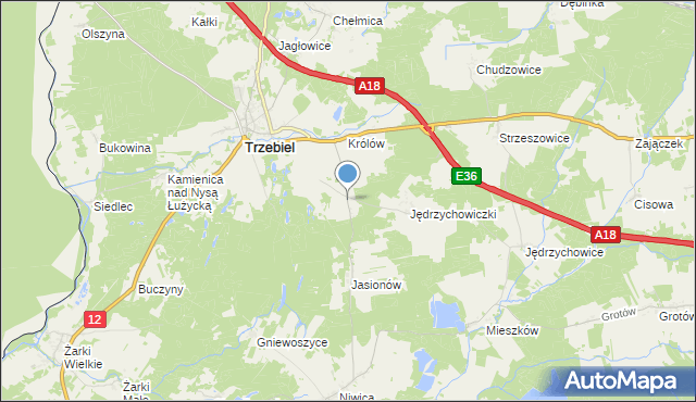 mapa Bogaczów, Bogaczów gmina Trzebiel na mapie Targeo