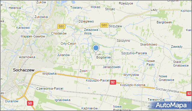 mapa Bogdaniec, Bogdaniec gmina Sochaczew na mapie Targeo