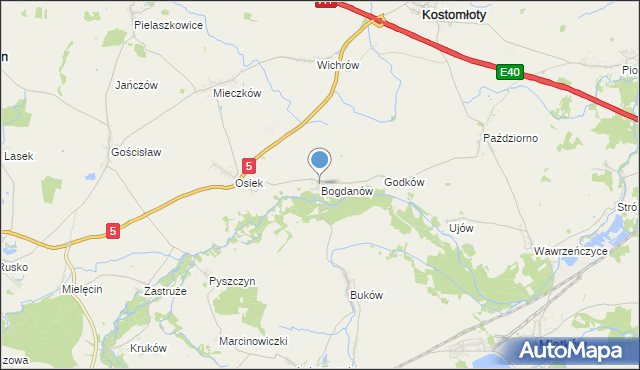 mapa Bogdanów, Bogdanów gmina Kostomłoty na mapie Targeo