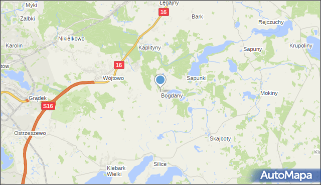 mapa Bogdany, Bogdany gmina Barczewo na mapie Targeo