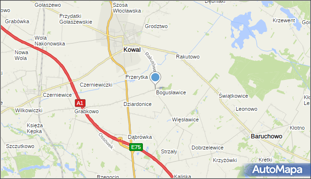 mapa Bogusławice, Bogusławice gmina Kowal na mapie Targeo