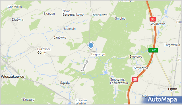 mapa Boguszyn, Boguszyn gmina Włoszakowice na mapie Targeo