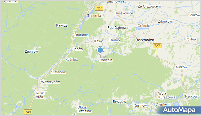 mapa Bolęcin, Bolęcin gmina Borkowice na mapie Targeo