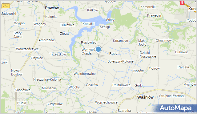mapa Boleszyn, Boleszyn gmina Waśniów na mapie Targeo