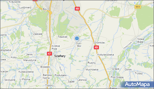 mapa Bór, Bór gmina Szaflary na mapie Targeo