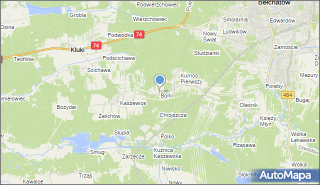 mapa Borki, Borki gmina Bełchatów na mapie Targeo