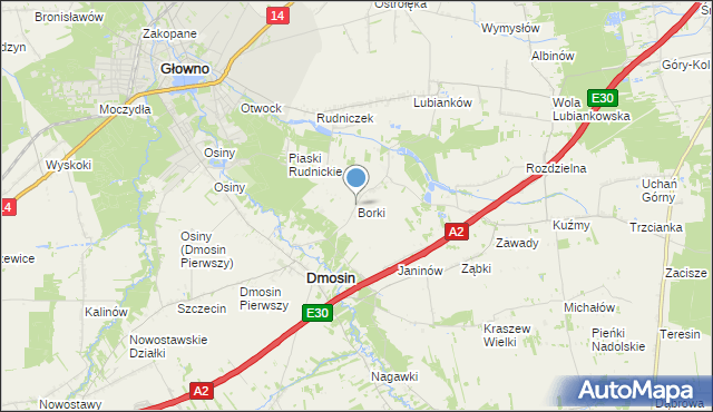 mapa Borki, Borki gmina Dmosin na mapie Targeo