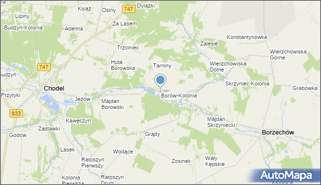 mapa Borów-Kolonia, Borów-Kolonia gmina Chodel na mapie Targeo